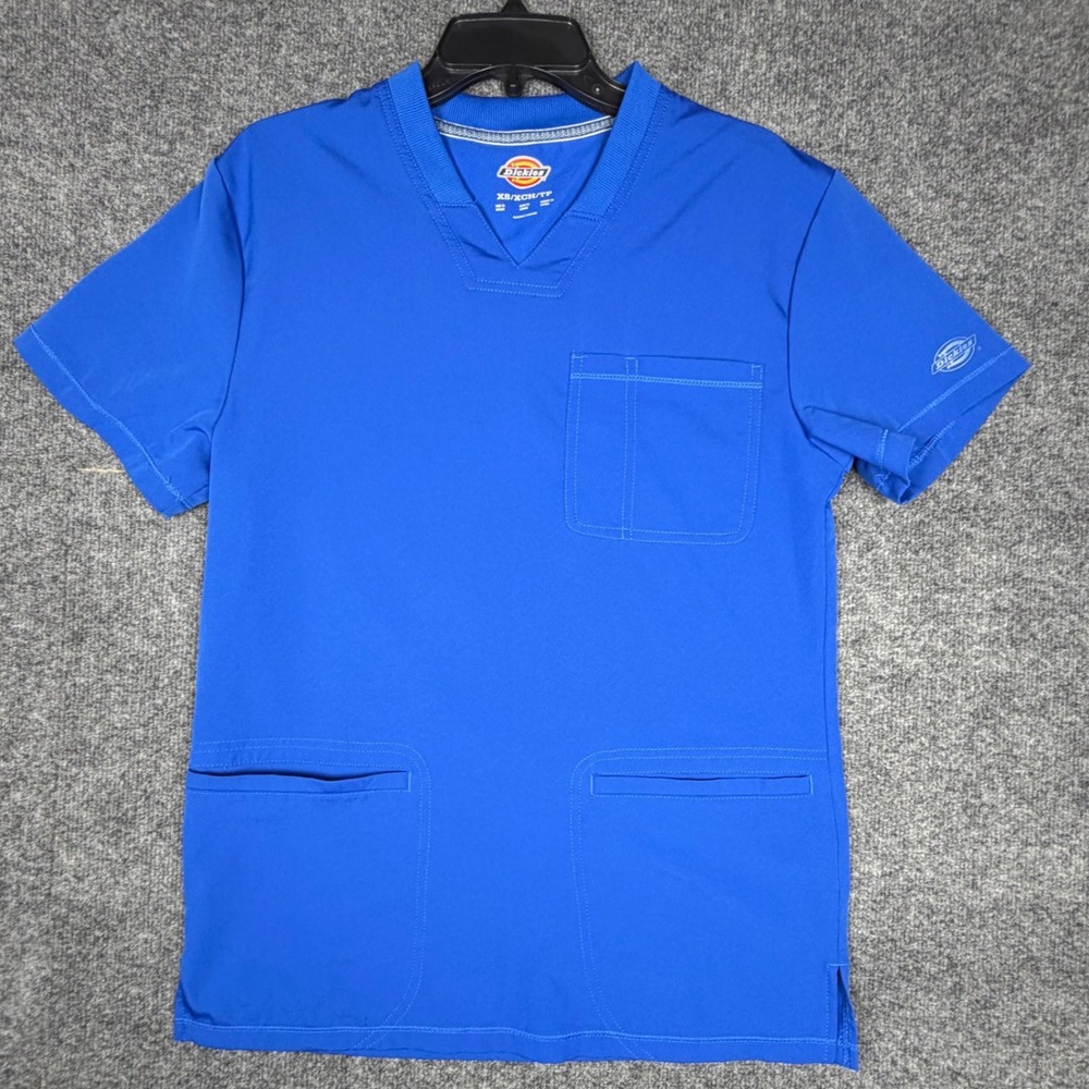 Dickies Royal Blue V-Neck Scrub Top XS Medical Nursing Workwear Pocket Logo